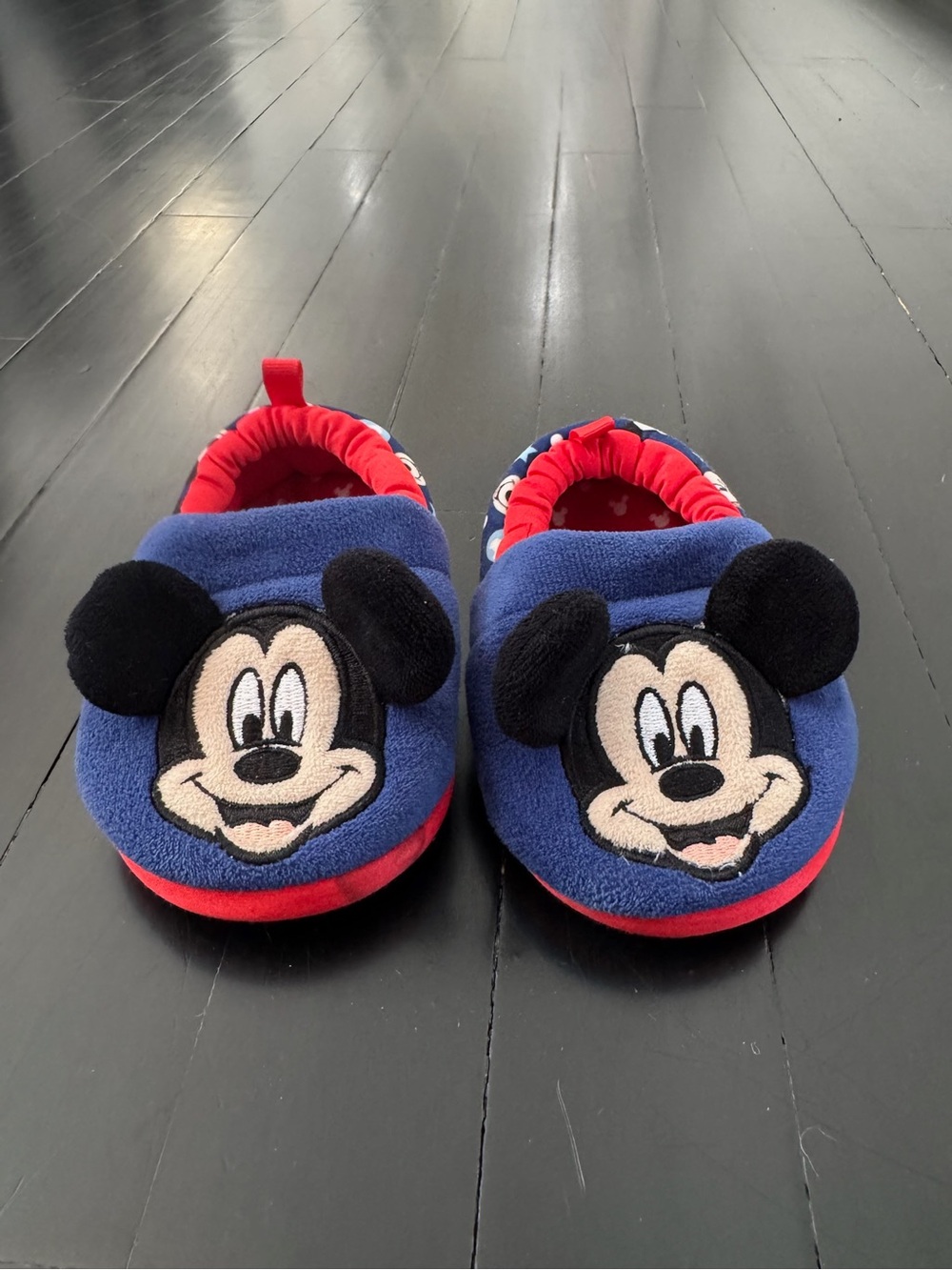 Disney Mickey Mouse Blue and Red Plush Kids Slippers